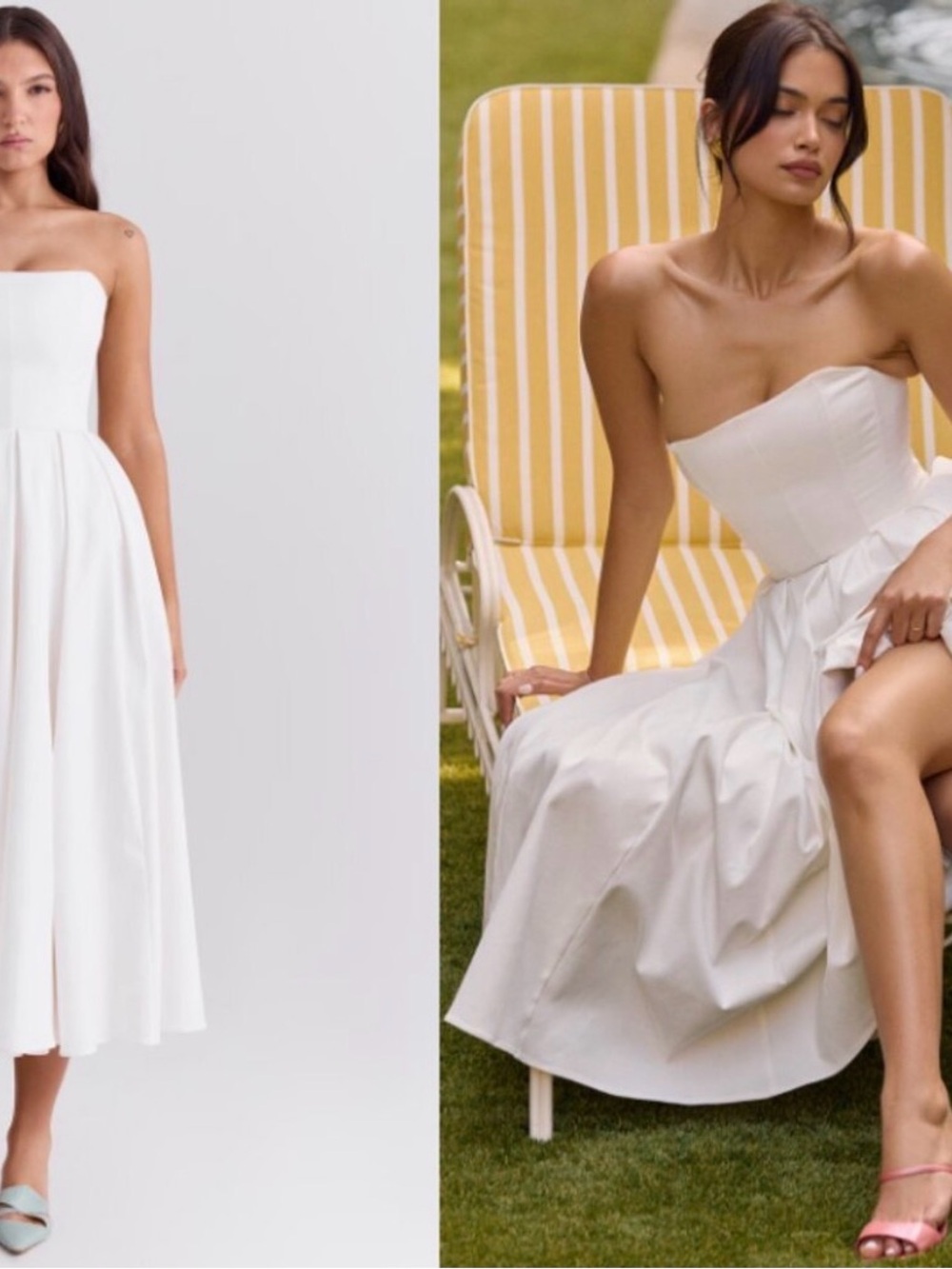 House of CB Strapless White Midi Dress with Structured Bodice